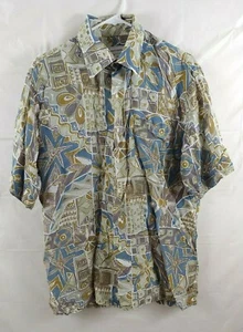 Maus Hoffman Mens Silk Shirt Medium Short Sleeve Button Front Multicolor Print - Picture 1 of 7