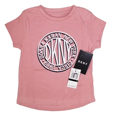 NWT Toddler Girl's DKNY Donna Karan Pink / Blush Logo T-Shirt w/ Glitter Size 2T - Image 1 of 3