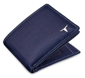 Neue Blaue Bi-Fold Leder Herren Geldbörse RFID Schutz Geschenkartikel - Bild 1 von 8