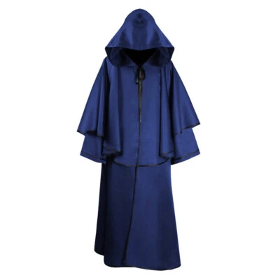 Mens Casual Cape Cloak Long Loose Poncho Hooded Jacket Coat Medieval Costume Top - Image 1 of 4