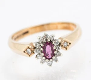 Vintage 9ct Yellow Gold Natural Ruby & Diamond Elegant Ladies Ring Size N - Picture 1 of 11