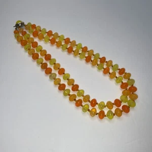 COLLANA vintage altalena anni 60 70 arancione giallo perline doppio filo mod retrò - Foto 1 di 10
