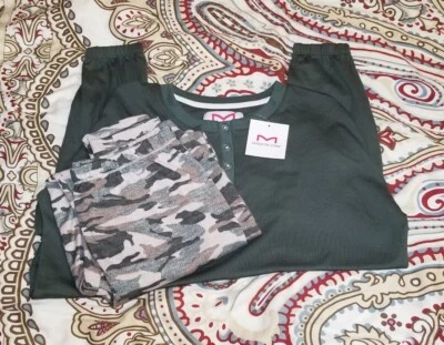 Nuevo conjunto de pijama para mujer Maidenform pequeño verde oscuro camuflaje cómodo Henley manga larga Foto 1 de 4