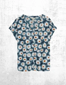 Ex Seasalt Women’s SS Glass V-neck Jersey Top in Daisy Teal (A Bit Defect) - Picture 1 of 6