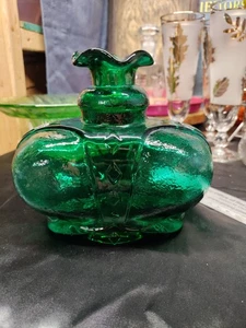 Decanter bottiglia vetro verde a forma di corona Victrylite Italy vintage senza tappo - Foto 1 di 8