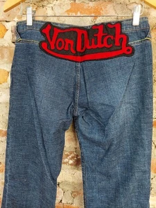 Y2K Von Dutch Red Patch Logo Low Rise Revives Retro Flared Denim Dark Blue 30 E1 - Bild 1 von 5