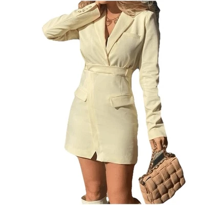 Blazer ZARA Amarillo Mantequilla Mini Vestido Blogger Favorito Talla Pequeña Foto 1 de 4