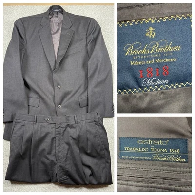 Brooks Brothers Suit Mens 46L Gray 2 Button 1818 Madison Estrato - Image 1 of 4