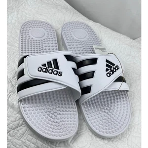Sandalias de playa Adidas para hombre talla 17 blancas/negras Adissage Slide vacaciones nuevas sin caja - Imagen 1 de 9
