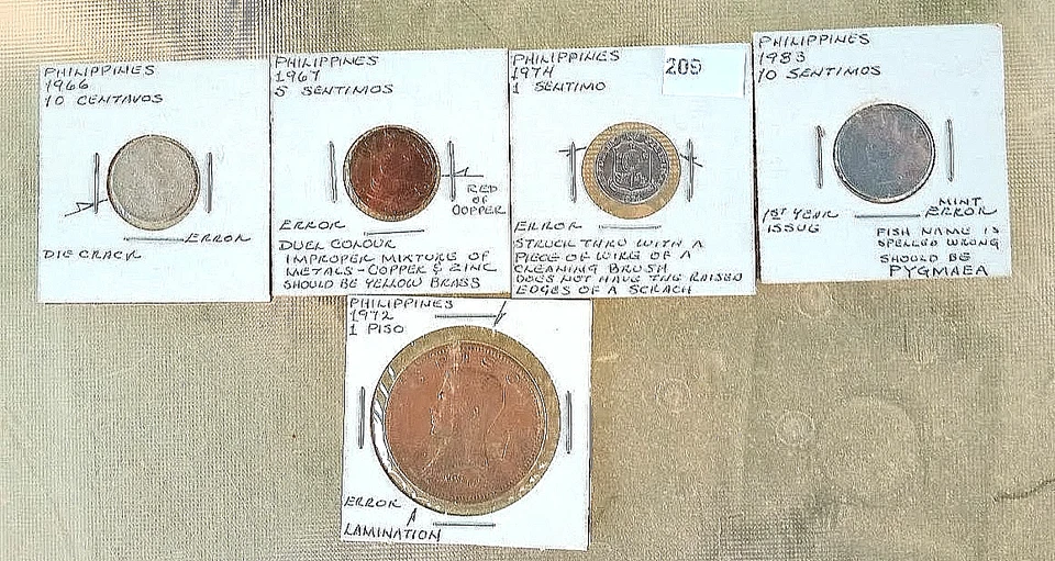 5 PHILIPPINES ERRORS Strk Thru Wire, Improper Alloy Mix, Die Crack, Lamination - Image 1 of 4