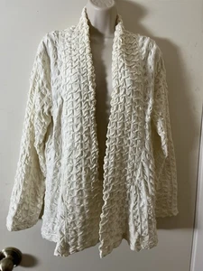 KOMIL GR M Art-to-Wear Ivory Puckered Cotton Cardigan Jacke Lagenlook - Bild 1 von 11