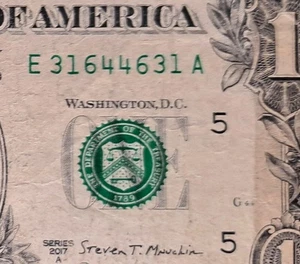 Fancy Serial Number $1 Bill Series 2017 A ~31644631 ((Cerca del radar/4 pares)) - Imagen 1 de 3