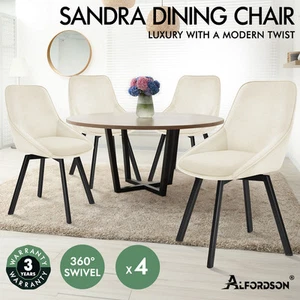 ALFORDSON 4x Dining Chairs Accent Kitchen Swivel Lounge Padded Seat Velvet Beige - Picture 1 of 11