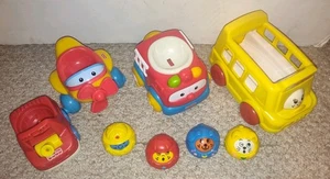 Fisher Price Roll A Rounds VTG Lot School Bus Fire Truck Airplane Playgrround - Picture 1 of 7