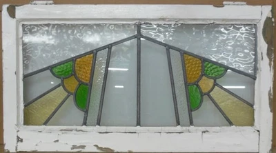 LARGE ABSTRACT TRANSOM OLD ENGLISH LEADED STAINED GLASS WINDOW 29.75" X 16.5" - Image 1 of 3
