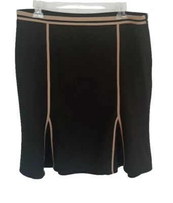 The Limited Stretch Skirt 14 Dk. Brown w/ Beige Trim Side Zipper Tulip Flare Hem - Изображение 1 из 4