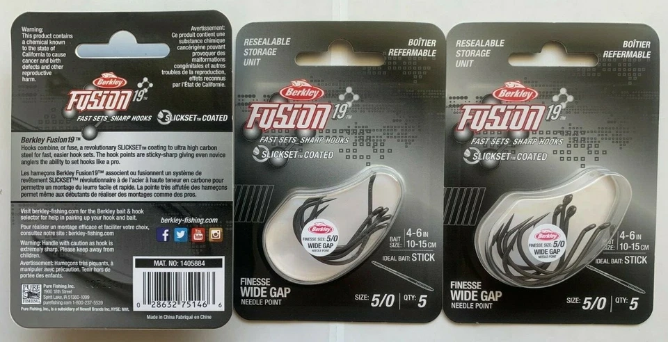 3 paquetes (15 ganchos) Ganchos pulpo Berkley Fusion 19 Finesse WhackyWide Gap talla 5/0 Foto 1 de 1
