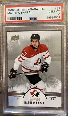 Mathew Barzal 2016 Upper Deck #33 Team Canada Juniors PSA 10 Pop 1 Rookie Card - Image 1 of 2