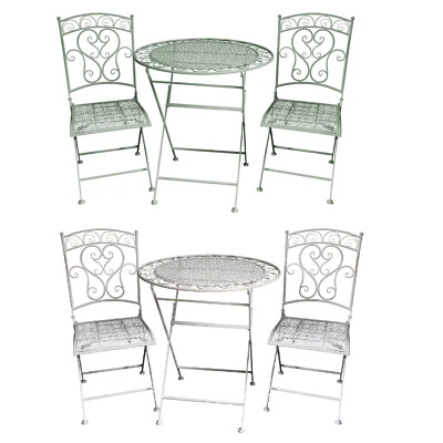 Garden Gear Wrought Iron Folding 2 Seater Green Bistro Patio Set Pre-Assembled