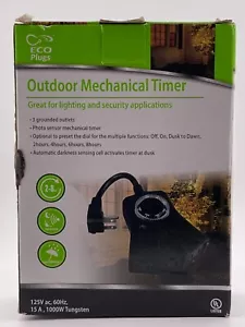 Eco Plugs 3-Outlet Mechanical Outdoor Timer SJTW 14/3 FACTORY SEALED NEW - Picture 1 of 2