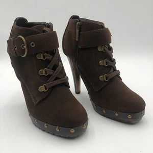 Colin Stuart heeled Booties Women's Size 8 Brown Suede Adjustable buckle - Picture 1 of 10