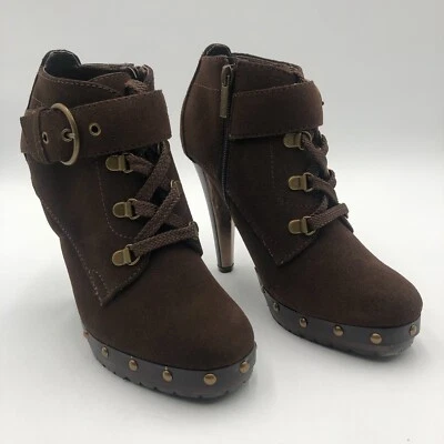 Colin Stuart heeled Booties Women's Size 8 Brown Suede Adjustable buckle - Image 1 of 4