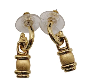 Vintage MONET Gold Tone Pierced Small Half Hoop and Drop Earrings CLASSIC STYLE - Picture 1 of 19