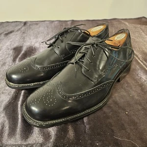 Johnston & Murphy Men 11.5 M Atchison Wing Tip Oxford Black Leather - Imagen 1 de 9