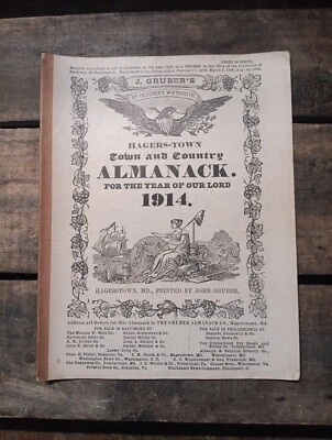1914 J. GRUBER'S Town & Country ALMANACK Hagerstown Maryland USA🇺🇸 Abt. 33 Pgs - Image 1 of 3