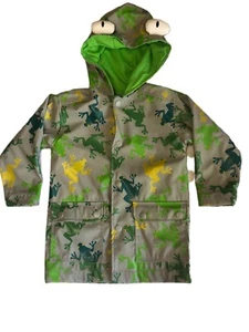 Hartstrings Kitestrings Frog Boys Rain Jacket Gray Size 2 Eyes on Hood Lined - Picture 1 of 6