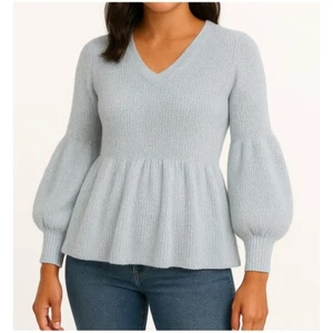 Lauren Conrad Knit Peplum Top Balloon Sleeve Tie Back Sweater XL - Picture 1 of 9