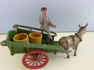 Vintage Taylor And Barrett Lead Coster Sitting Smoking With Cart Donkey & Basket