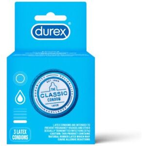 Durex Condom Classic Longer & Wider Natural Latex Condoms, 3 Count