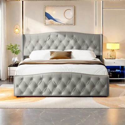 140x200cm Polsterbett Stauraum Doppelbett Jugendbett Bettgestell mit Lattenrost - Bild 1 von 4