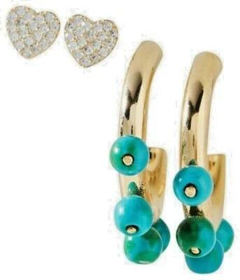 NWT Anthropologie Tabitha Huggie Hoop Turquoise Earring Set- 2 Pairs of Earrings - Image 1 of 3