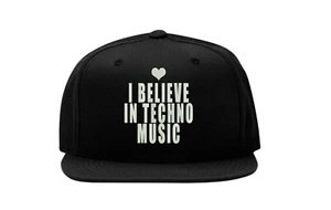 I Believe In Techno Music Embroidered Snapback Cap Fullcap Flat Bill Hat - Picture 1 of 5