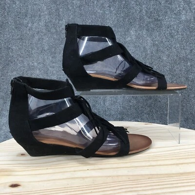 American Eagle Sandals Womens 11 Gladiator Wedge Tasseled Black Suede Back Zip - Image 1 of 4