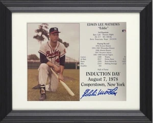 Eddie/Ed Mathews signed Braves Hall of Fame Induction Day 8x10 Photo/Card- COA - Picture 1 of 2