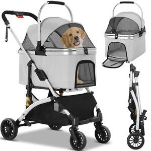 3 in 1 Travel Pet Dog Stroller Foldable Pushchair 360°Wheels with Storage Basket - Picture 1 of 27