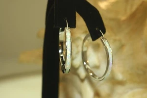 30.5MM RHODIUM PLATED 925 STER SILVER INLAID WHITE CRYSTAL OPAL HOOP EARRINGS - Picture 1 of 9
