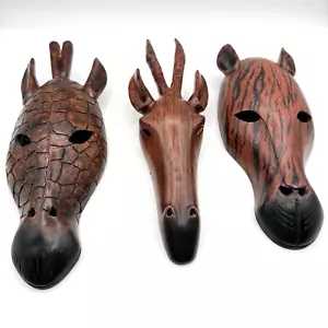 3er Set Afrikanische Stammes Safari Masken Dekorative Wandkunst Aufhängen 11" Tiere - Bild 1 von 17