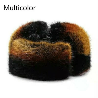 Men Faux Fur Fleece Hat Leather Trapper Hat Ushanka Russian Cap Warm - Image 1 of 4