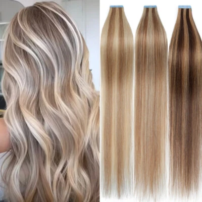 S-NOILITE 60 Tressen Tape In Remy Echthaar Hair Extensions Haarverlängerung Balayage Dick