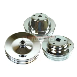 SBC Chevy cromo bomba de agua larga poleas 2/3/2 ranura cigüeñal dirección asistida - Imagen 1 de 6