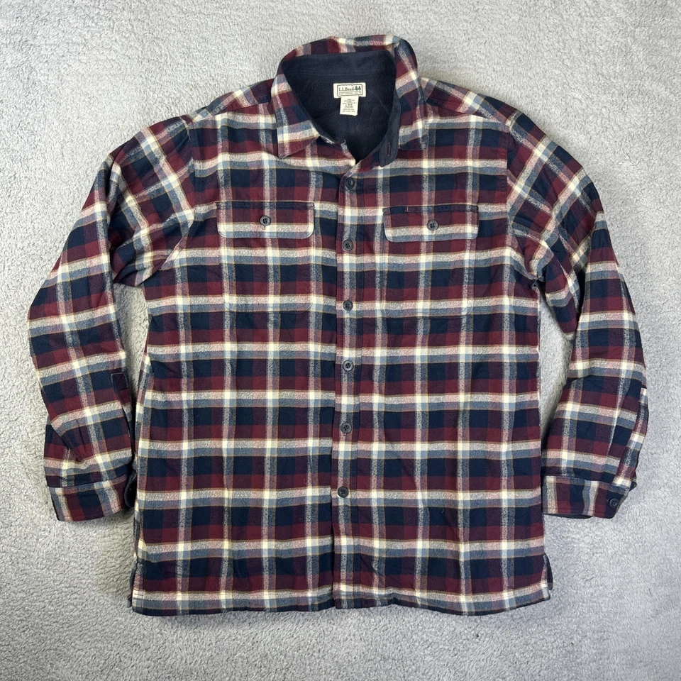 LL Bean Shacket мужчин XL клетку фланель флис линия рубашка куртка Cabincore Campcore - Изображение 1 из 4