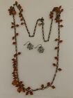 J Crew Long Glass Beaded & Crystal Station Necklace & Earrings Set  32"