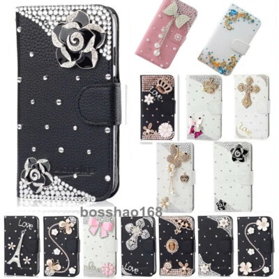 For NOKIA C32 Case Diamonds leather flip stand wallet Magnetic Phone Case cover - Image 1 of 4