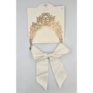 Collar Babero Colección Mia Tonificado Dorado con Cinta Blanca Grande NUEVO EN PAQUETE - Imagen 1 de 11