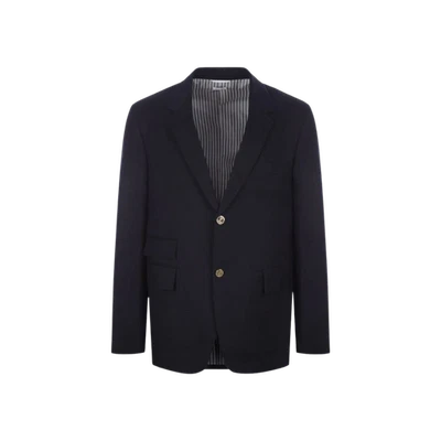 Chaqueta de piqué de lana Thom Browne traje de ventilación única azul marino Foto 1 de 4