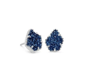 NWT Kendra Scott Tessa Blue Drusy Stud Earrings Silver Tone - Picture 1 of 4